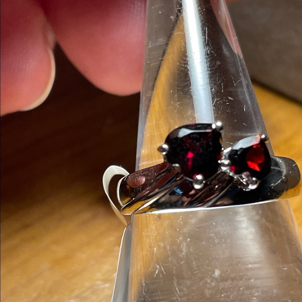 Garnet Red Double Stone Ring | Sterling Silver 925 | Size 7 ✨
